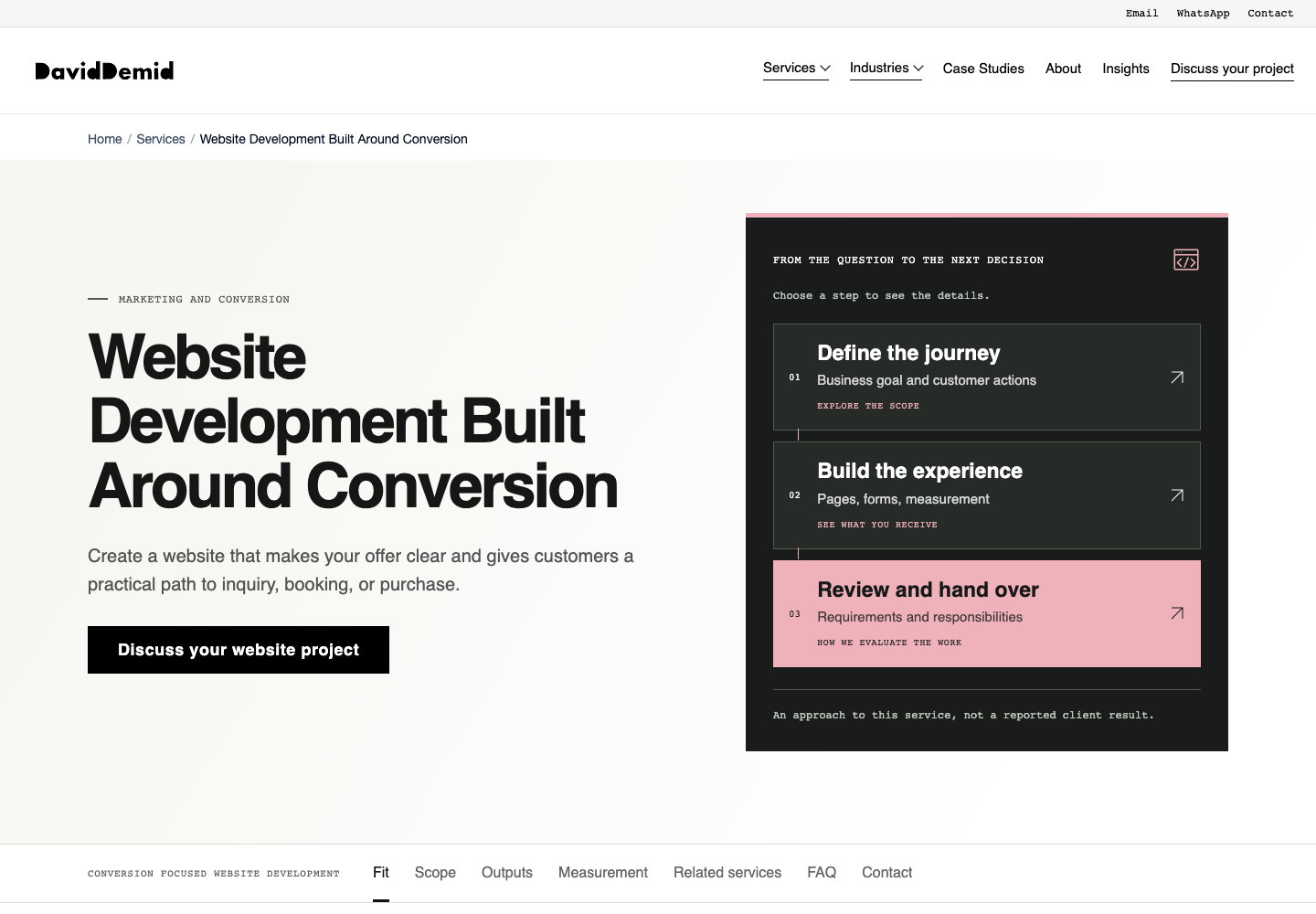 DavidDemid.com desktop screenshot of the website-development service page